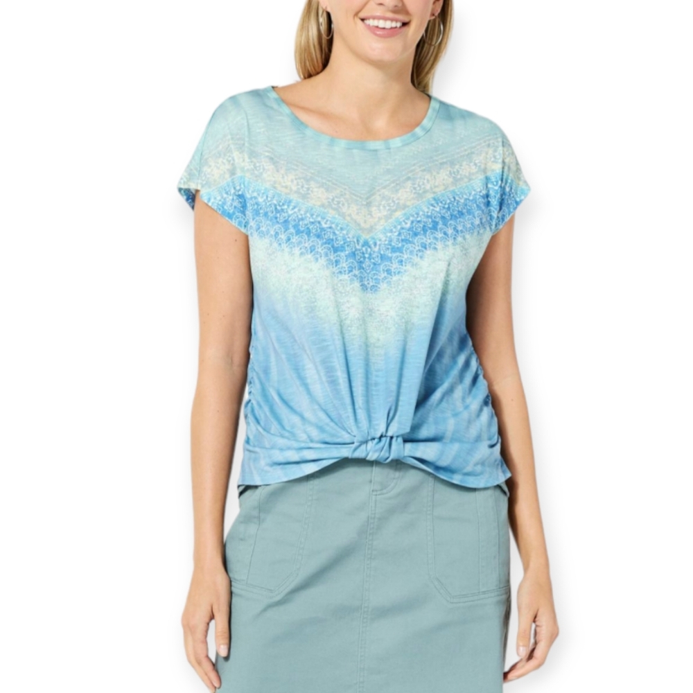 Democracy Ombré Tie Dye‎ Print Slub Knit Knot-Front Tee XL